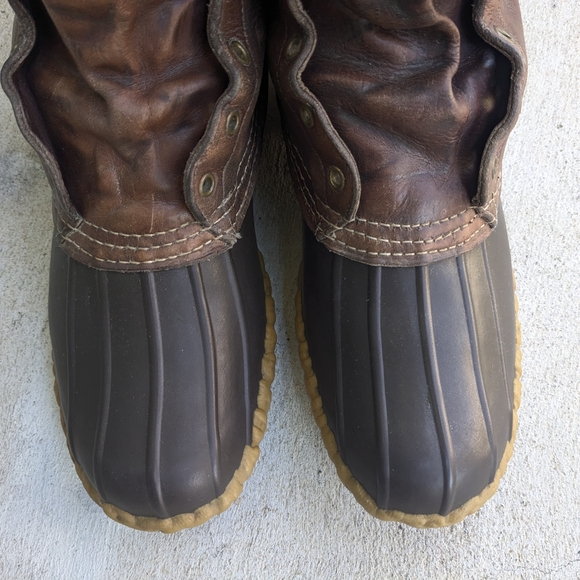 L.L. Bean Duck Boots Men 9 M Btown Leather Rubber - Picture 5 of 16
